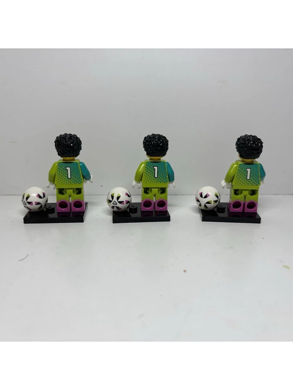 LEGO Soccer Goalkeeper Minifigures Lot of 3 Green Jersey #1 With Footballs